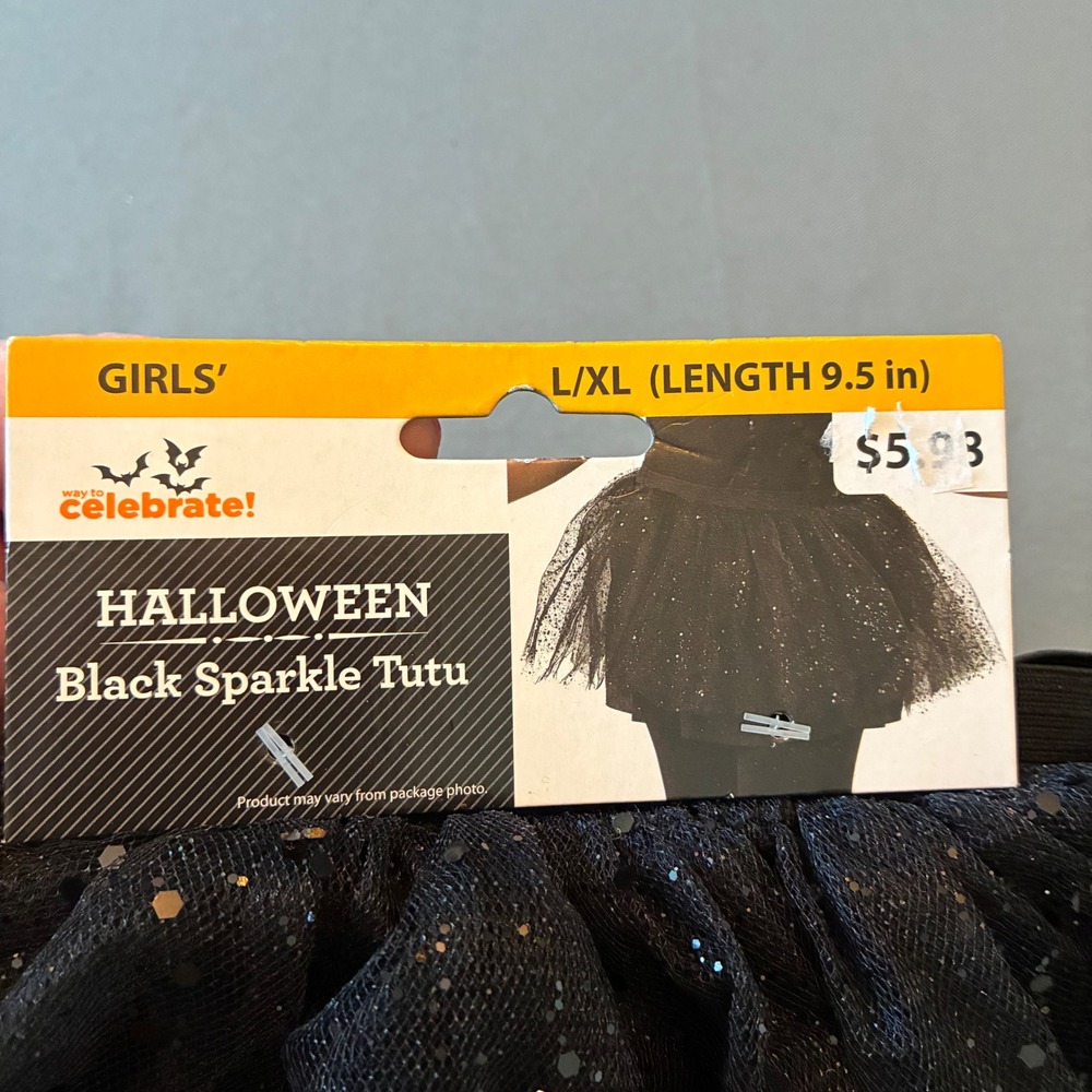Way to Celebrate Girls Halloween Black Sparkle Tutu Skirt L/XL Glitter Costume - Picture 1 of 7